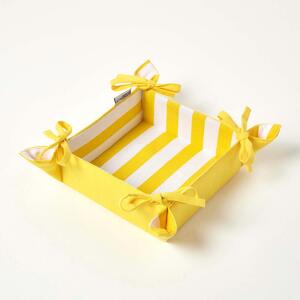 Reversible Fabric Bread Basket Yellow Stripes Foldable Basket