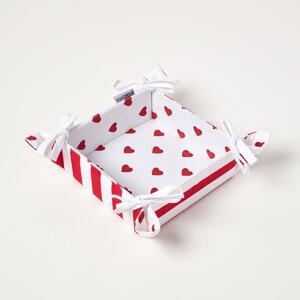 Reversible Fabric Bread Basket Red Hearts pattern Foldable Basket