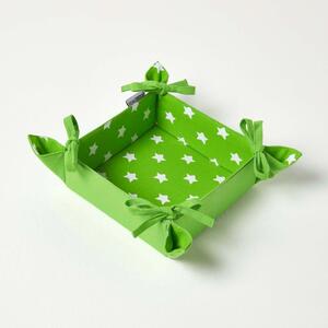 Homescapes Reversible Fabric Bread Basket Stars Green Foldable Basket