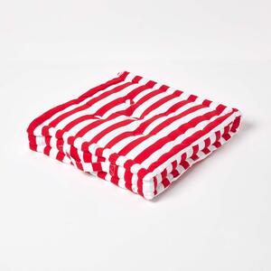 Homescapes Cotton Red Thick Stripe Floor Cushion, 40 x 40 cm