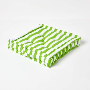 Homescapes Cotton Green Thick Stripe Floor Cushion, 40 x 40 cm