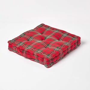 Homescapes Cotton Edward Tartan Floor Cushion, 40 x 40 cm