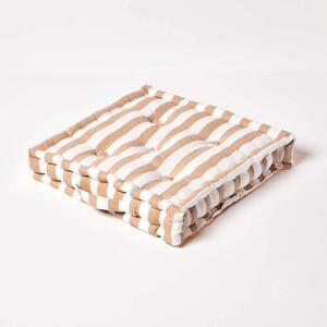 Homescapes Cotton Beige Thick Stripe Floor Cushion, 40 x 40 cm