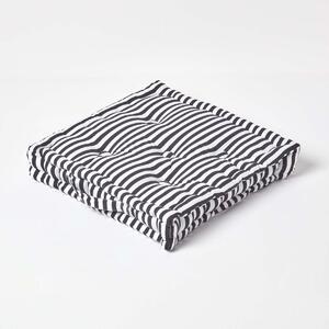 Homescapes Cotton Black Thin Stripe Floor Cushion, 50 x 50 cm