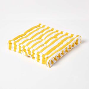 Homescapes Cotton Yellow Thick Stripe Floor Cushion, 40 x 40 cm