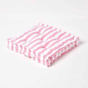 Homescapes Cotton Pink Thick Stripe Floor Cushion, 40 x 40 cm