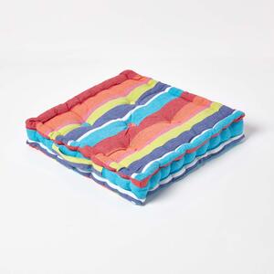 Homescapes Cotton Multicoloured Stripe Floor Cushion, 40 x 40 cm