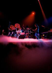 Photography February 1977: concert of rock band Pink Floyd at the Paris Pavilion: Nick Mason drummer and bassist Roger Waters