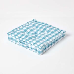 Homescapes Cotton Blue Block Check Gingham Floor Cushion, 40 x 40 cm