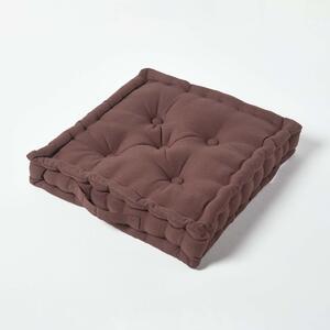 Homescapes Cotton Chocolate Brown Floor Cushion, 40 x 40 cm