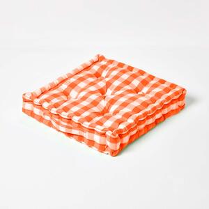 Homescapes Cotton Orange Block Check Gingham Floor Cushion 40 x 40 cm