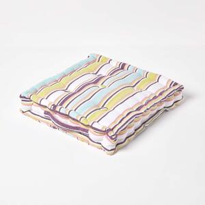 Homescapes 100% Cotton Stripe Floor Cushion, 50 x 50 x 10 cm, Green, OEKO-TEX Certified, Handcrafted, 20 x 20 x 4"