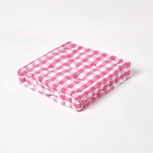 Homescapes Cotton Pink Block Check Gingham Floor Cushion, 40 x 40 cm