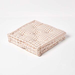 Homescapes Cotton Gingham Check Beige Floor Cushion, 50 x 50 cm