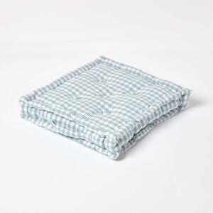 Homescapes Cotton Gingham Check Blue Floor Cushion, 40 x 40 cm