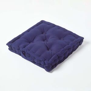 Homescapes Cotton Navy Blue Floor Cushion, 50 x 50 cm