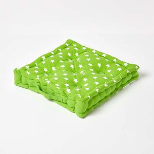 Homescapes Cotton Green Stars Floor Cushion, 40 x 40 cm