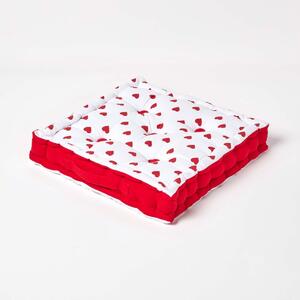 Homescapes Cotton Red Hearts Floor Cushion, 40 x 40 cm