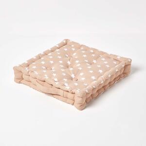Homescapes 100% Cotton Stars Floor Cushion, 50 x 50 x 10 cm, Beige, OEKO-TEX Certified, Handcrafted, 20 x 20 x 4"