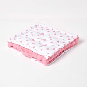 Homescapes Cotton Pink Hearts Floor Cushion, 40 x 40 cm