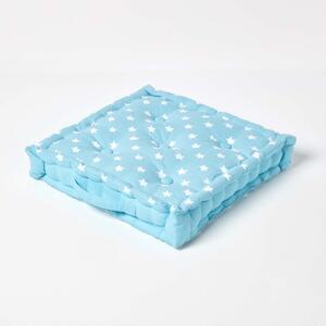 Homescapes Cotton Blue Stars Floor Cushion, 40 x 40 cm