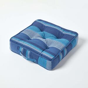 Homescapes Morocco Striped Cotton Floor Cushion Blue