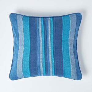 Homescapes Cotton Striped Blue Cushion Cover Morocco , 45 x 45 cm