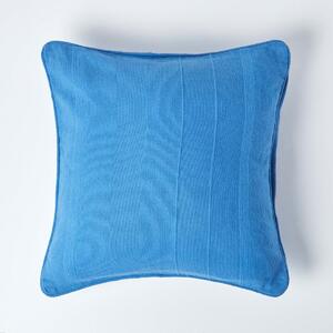 Homescapes Cotton Rajput Ribbed Blue Cushion Cover, 45 x 45 cm