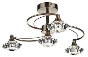 Dar LUT0475 Luther 4 Light Crystal Semi Flush Ceiling Light, Antique Brass
