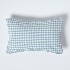 Cotton Gingham Check Blue Rectangular Cushion Cover, 30 x 50 cm