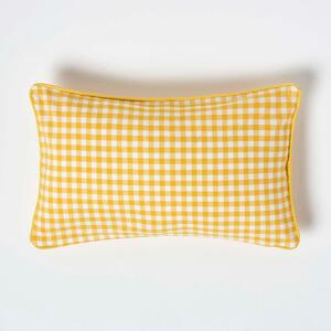 Cotton Gingham Check Yellow Rectangular Cushion Cover, 30 x 50 cm