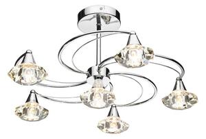 Dar LUT0650 Luther 6 Light Crystal Semi Flush Ceiling Light, Polished Chrome