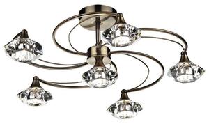 Dar LUT0675 Luther 6 Light Crystal Semi Flush Ceiling Light, Antique Brass