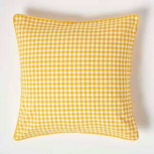 Homescapes Cotton Gingham Check Yellow Cushion Cover, 60 x 60 cm