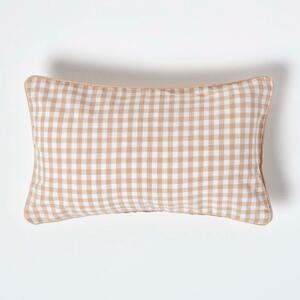 Cotton Gingham Check Beige Rectangular Cushion Cover, 30 x 50 cm