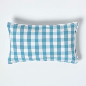 Homescapes Cotton Block Check Gingham Blue Cushion Cover,30 x 50cm