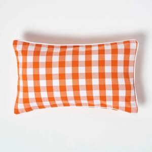 Homescapes Cotton Block Check Gingham Orange Cushion Cover, 30 x 50 cm