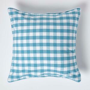 Homescapes Cotton Block Check Gingham Blue Cushion Cover, 60 x 60 cm