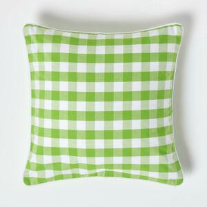 Homescapes Cotton Block Check Gingham Green Cushion Cover, 45 x 45 cm