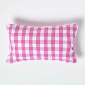 Homescapes Cotton Block Check Gingham Pink Cushion Cover,30 x 50cm