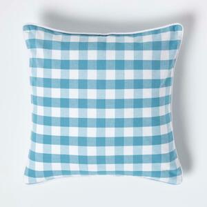 Homescapes Cotton Block Check Gingham Blue Cushion Cover, 45 x 45 cm