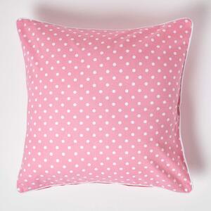 Homescapes Cotton Pink Polka Dots Cushion Cover, 60 x 60 cm