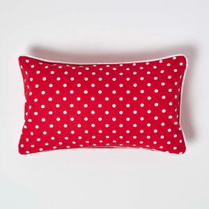 Homescapes Cotton Red Polka Dots Rectangular Cushion Cover, 30 x 50 cm