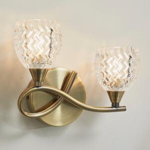 Endon BOYER-2WBAB-L 2 Light Antique Brass Zig Zig Glass Wall Light