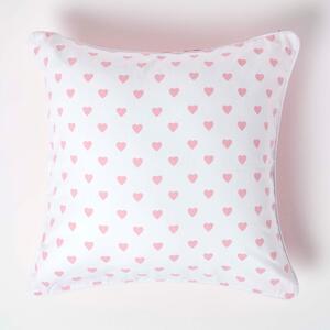 Homescapes Cotton Pink Hearts Cushion Cover, 60 x 60 cm