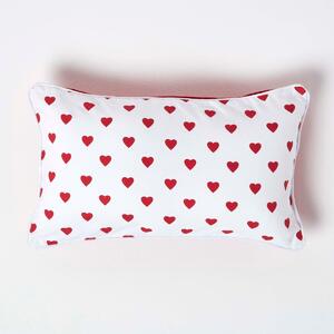 Homescapes Cotton Red Hearts Rectangular Cushion Cover, 30 x 50 cm