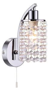 Modern 1 Light Crystal Wall Light in Chrome with Pull Switch
