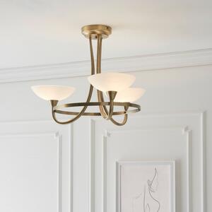 Endon CAGNEY-3AB 3 Light Glass and Antique Brass Ceiling Light