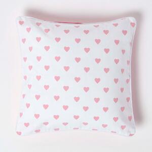 Homescapes Cotton Pink Hearts Cushion Cover, 45 x 45 cm