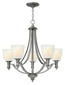 HK/TRUMAN5 5 Light Antique Nickel & Glass Modern Chandelier